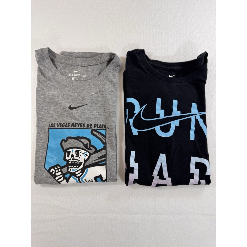 Nike Mens Graphic T Shirts Medium Gray Black Skeleton Nike "Run Harder" Lot of 2